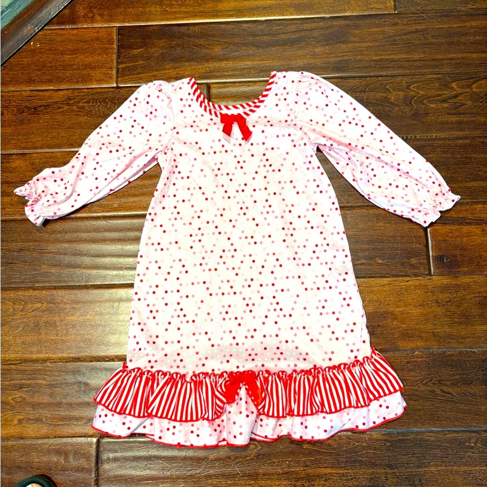 Red and White Ruffled Nightgown Pajamas 4T